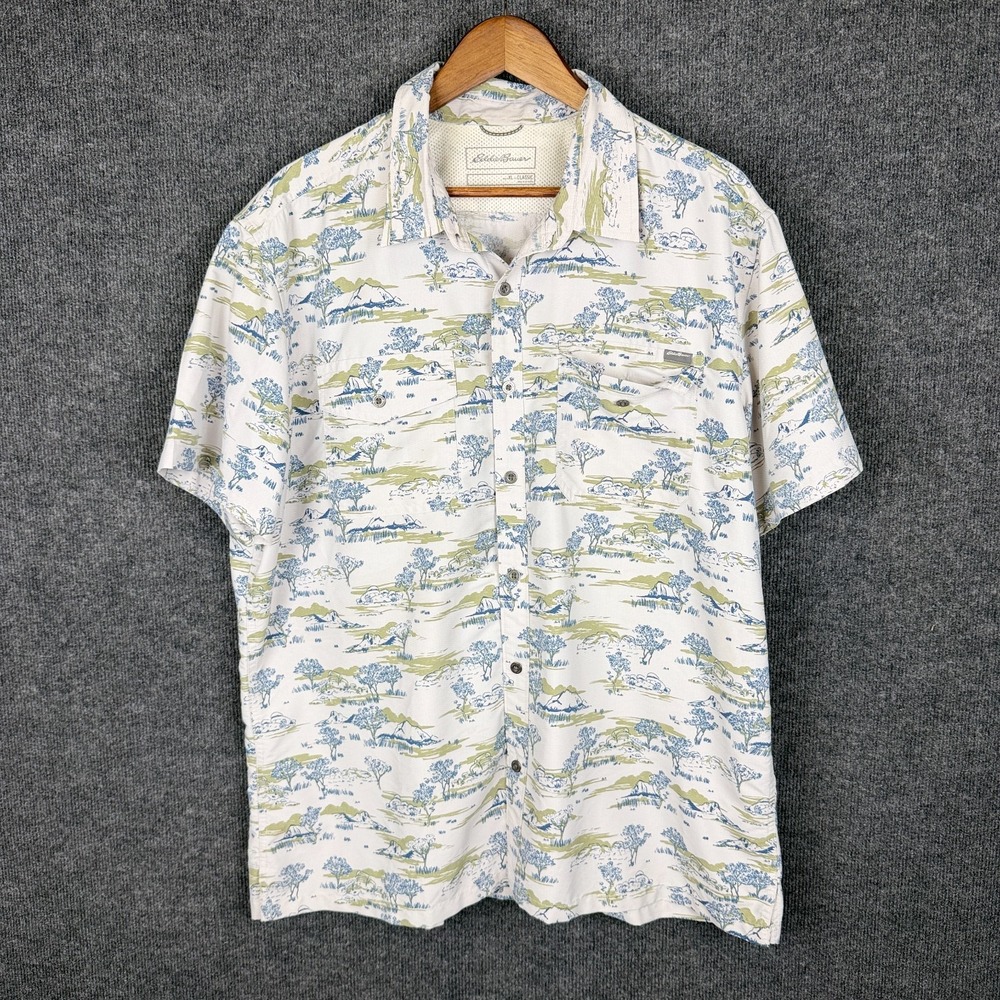 Eddie Bauer Shirt Men XL White Landscape Nature Graphic Mesh Back Hiking Camp - Picture 2 of 14